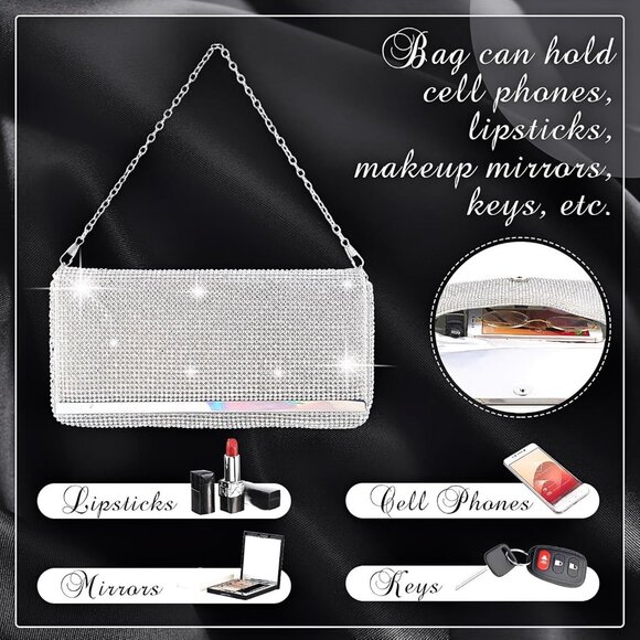 ⚡ Women's Glitter Pearls Evening Rhinestone Detachable Chain Clutch Bag - Picture 4 of 6